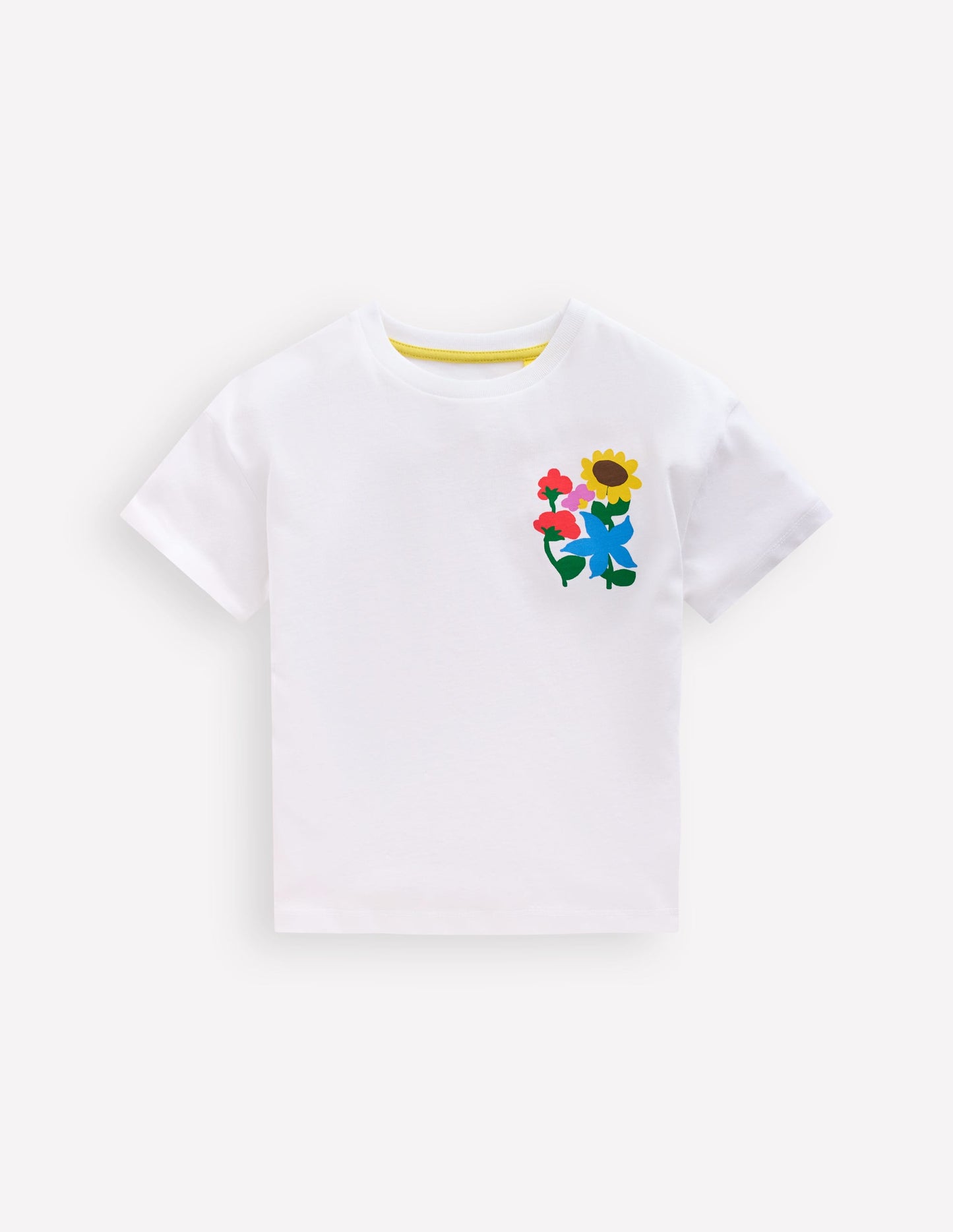 Short Sleeve Printed T-Shirt-White Flowers