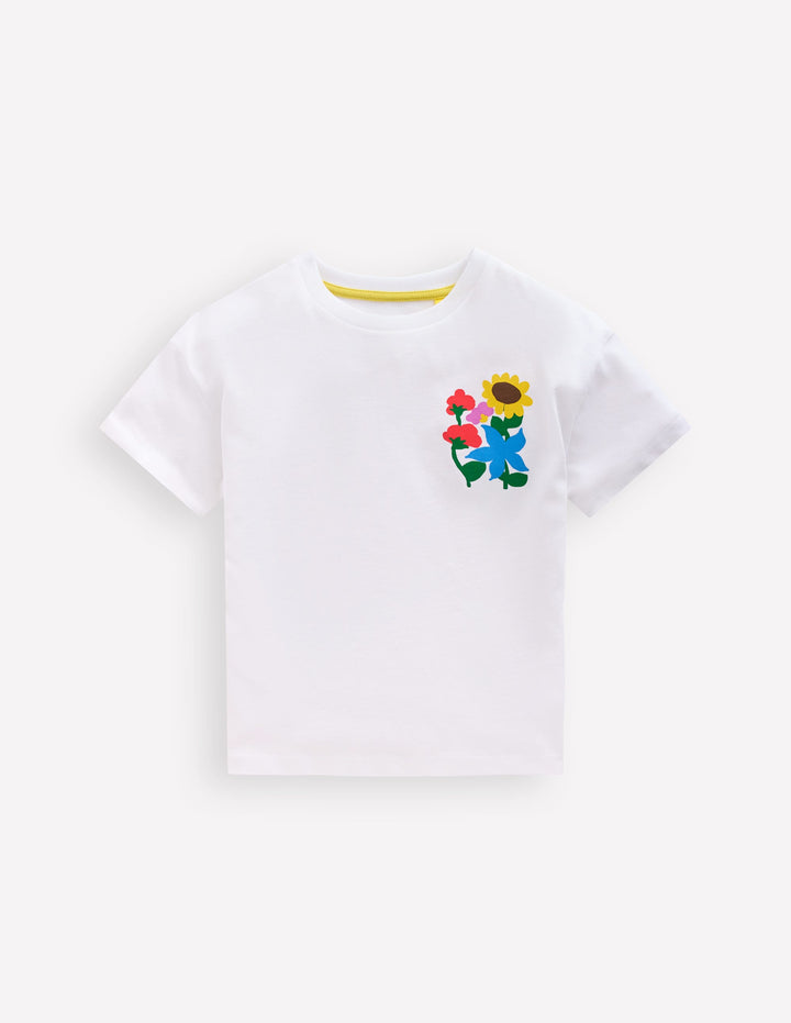 Short Sleeve Printed T-Shirt-White Flowers