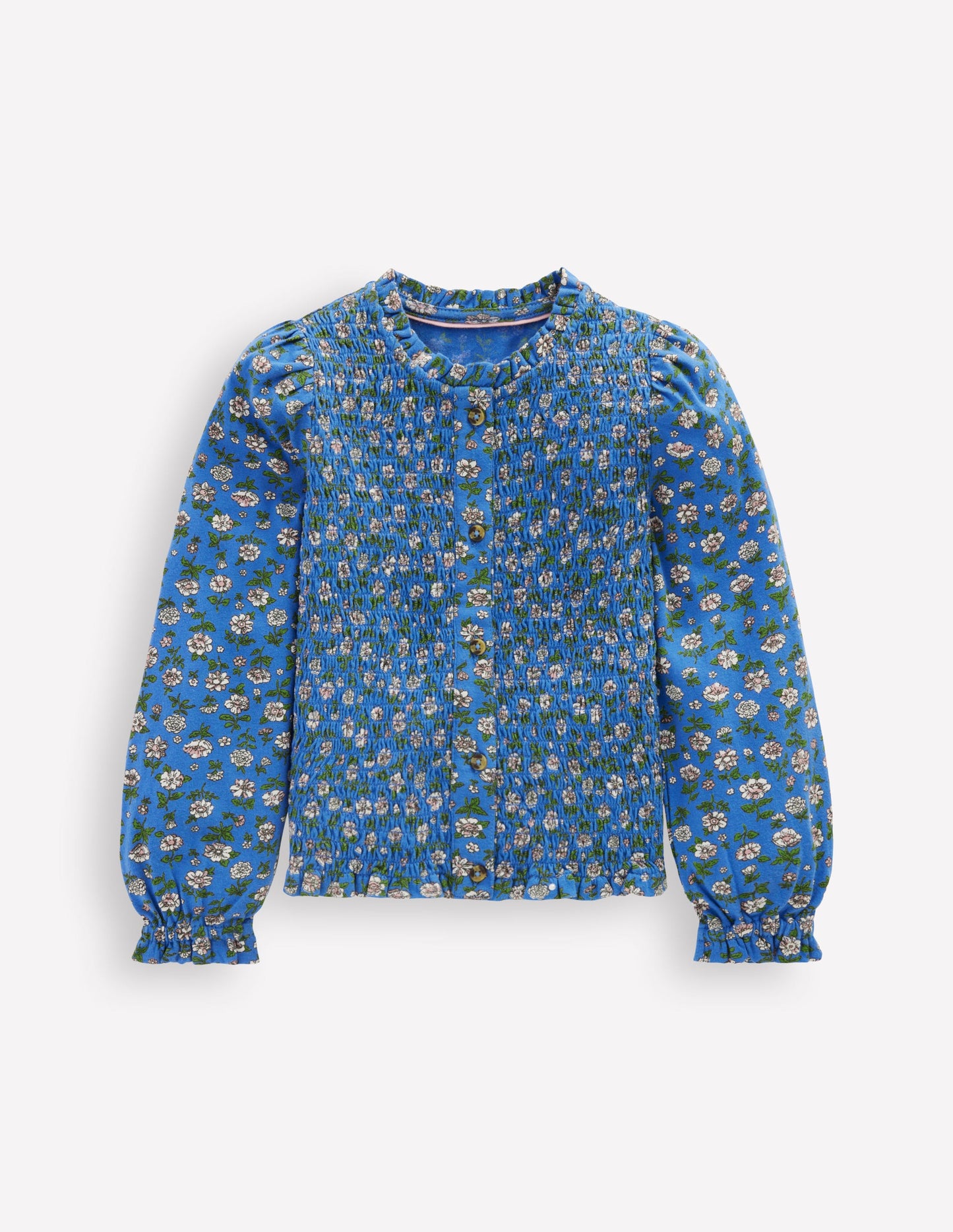 Smocked Jersey Blouse-Delft Garden Flower