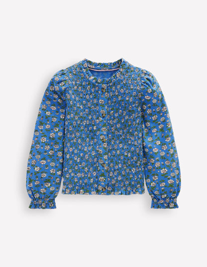 Smocked Jersey Blouse-Delft Garden Flower-4