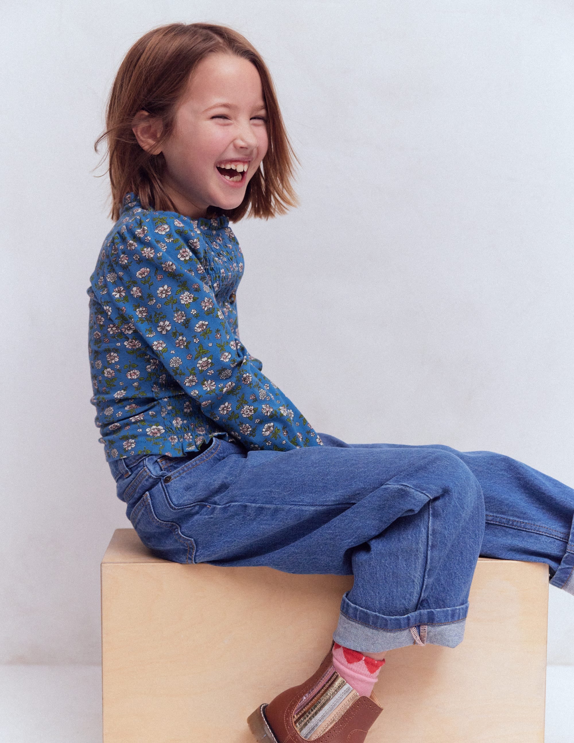 Smocked Jersey Blouse-Delft Garden Flower | Boden USA