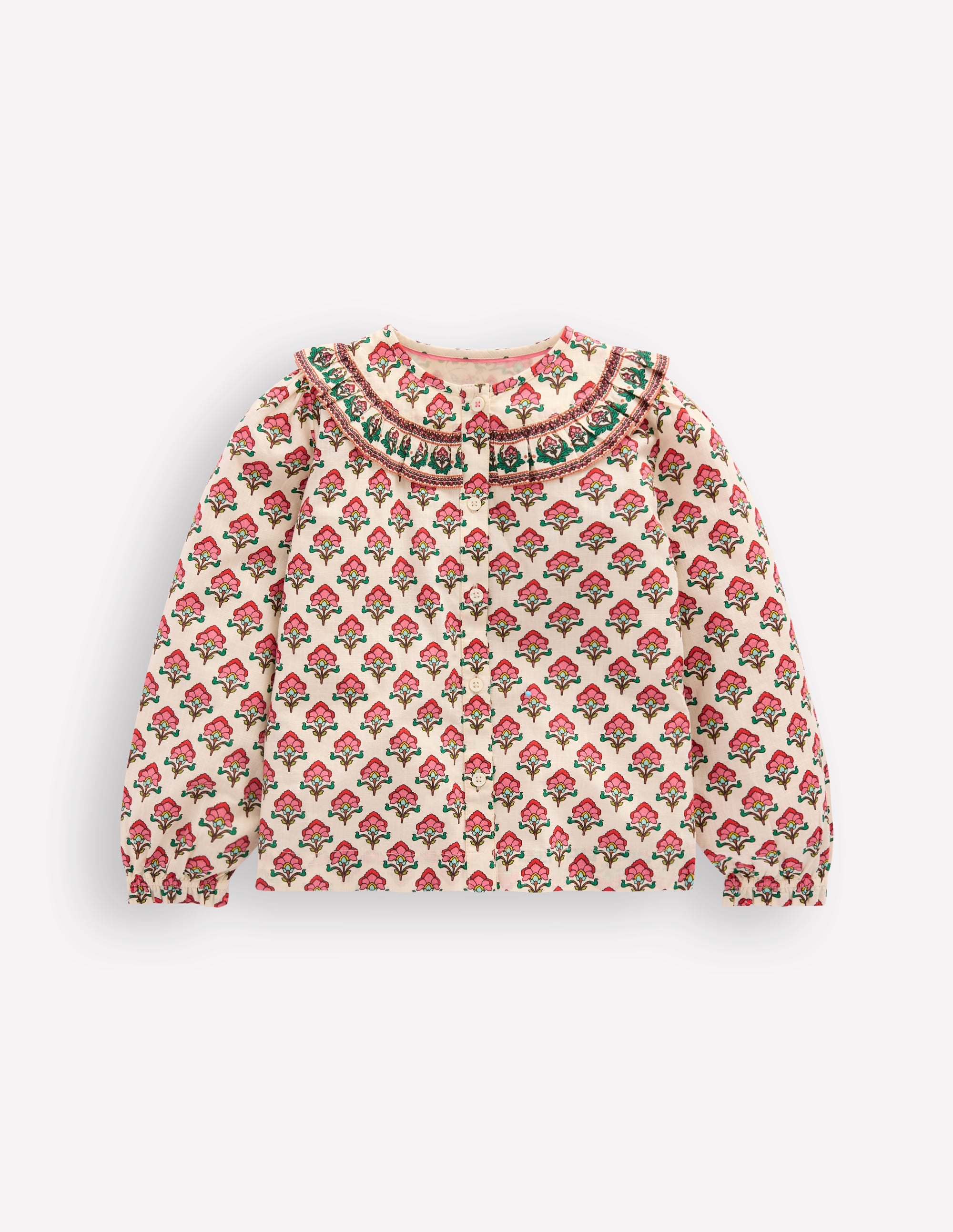 Frill Yoke Blouse-Woodlblock Flower - Image 1