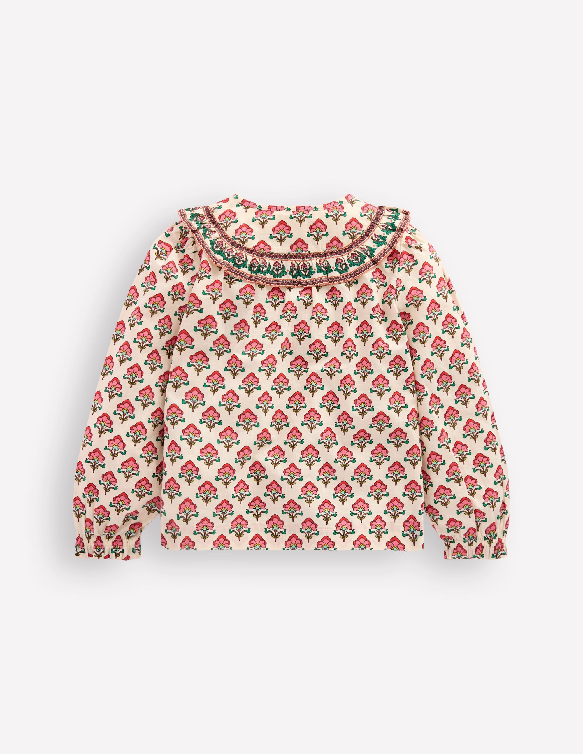 Frill Yoke Blouse-Woodlblock Flower - Image 2