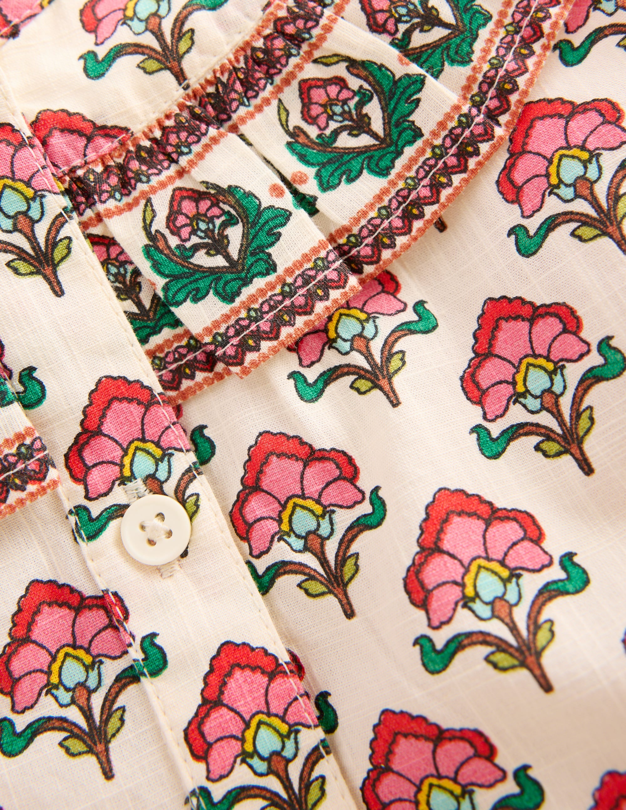 Frill Yoke Blouse-Woodlblock Flower - Image 3
