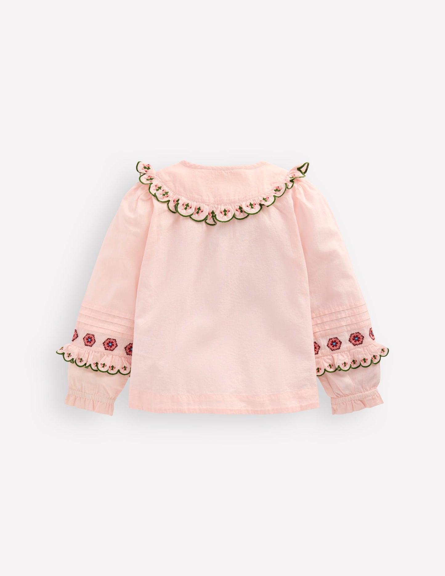 Frill Yoke Blouse-Lotus Embroidery