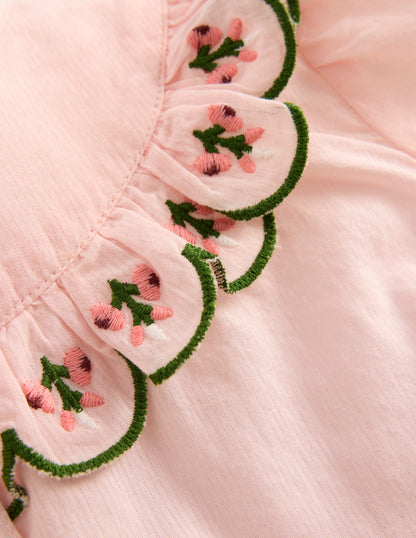 Frill Yoke Blouse-Lotus Embroidery-6