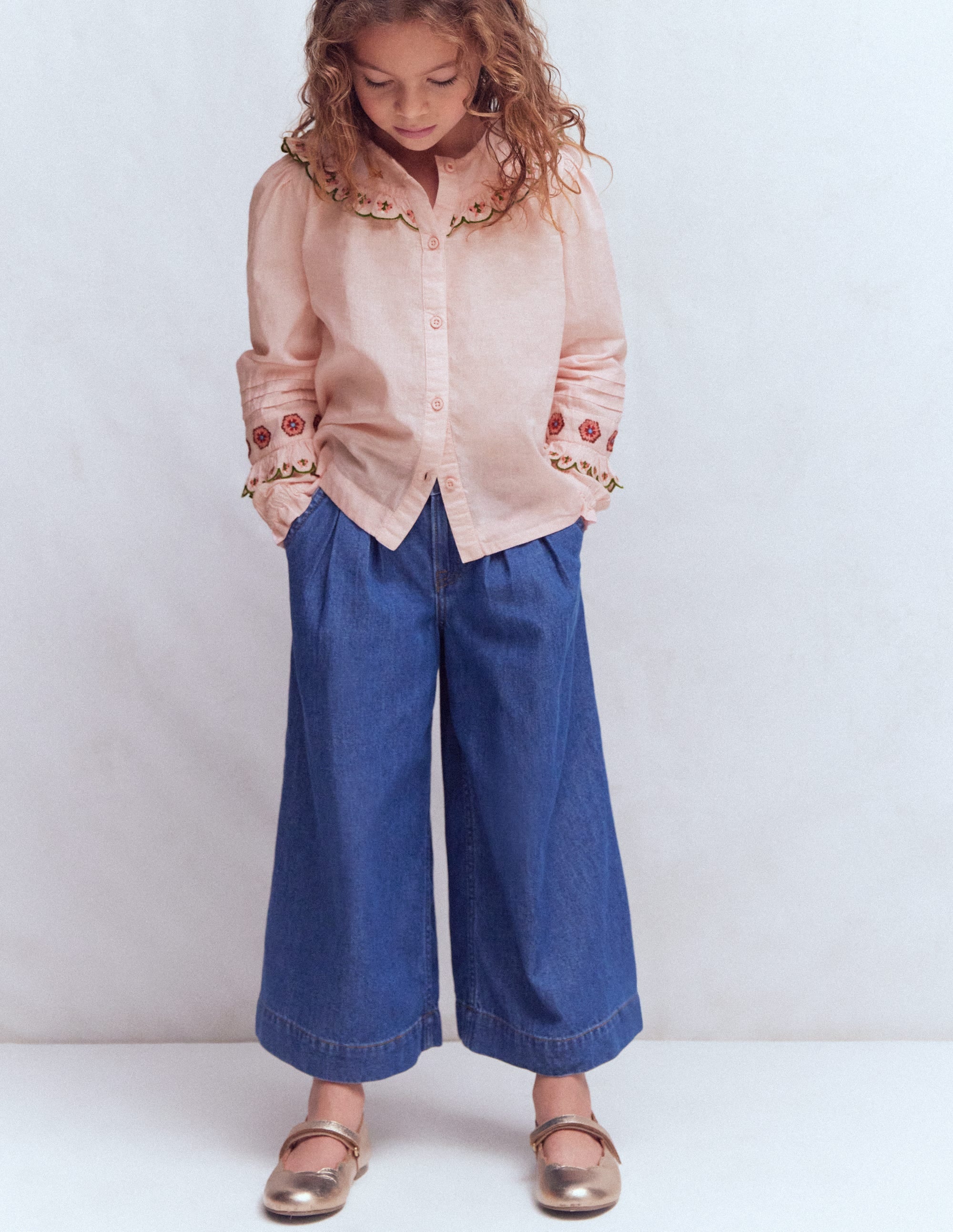 Frill Yoke Blouse-Lotus Embroidery - Image 2