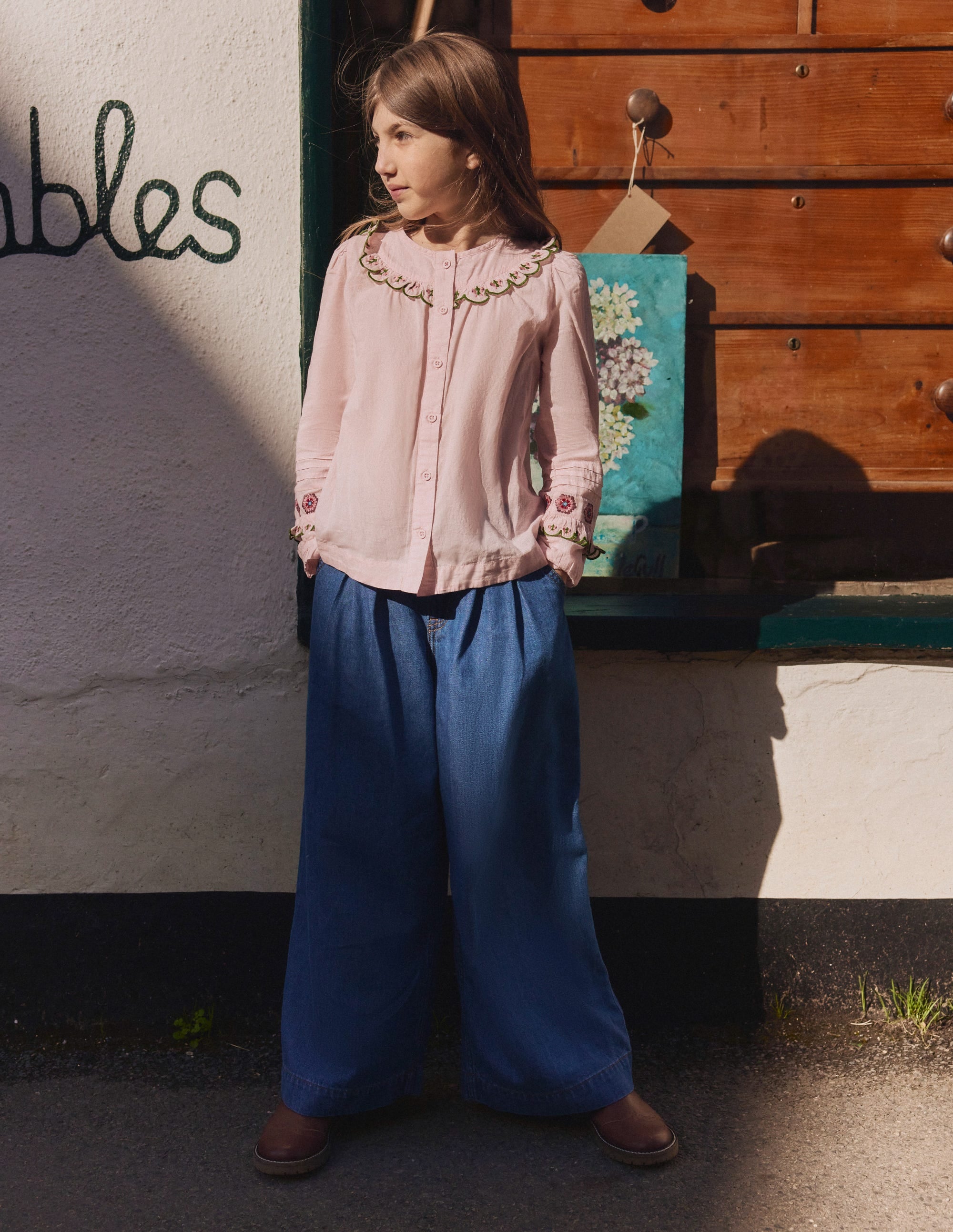 Frill Yoke Blouse-Lotus Embroidery - Image 6