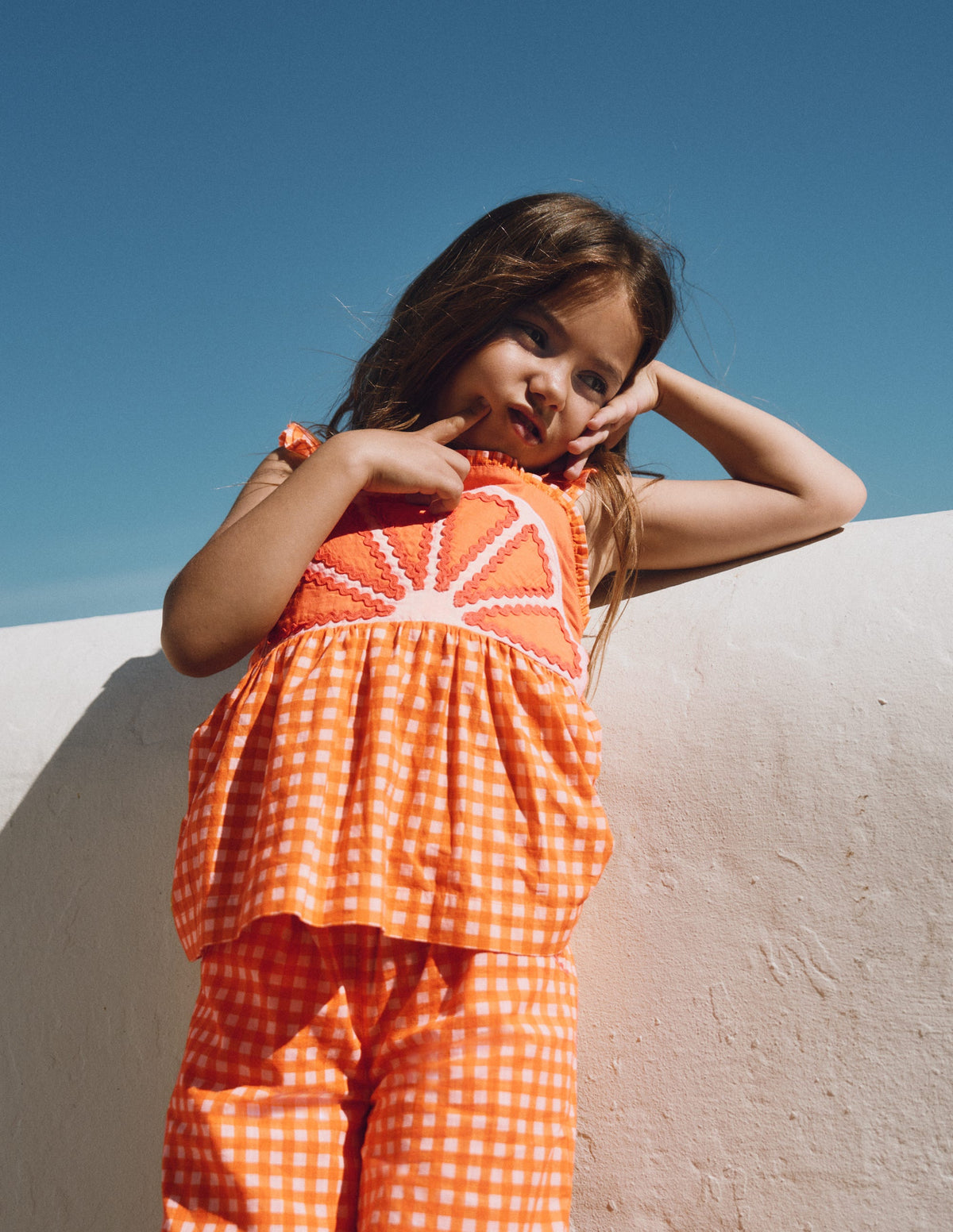 Novelty Strappy Top-Orange and Ivory Gingham - Image 4