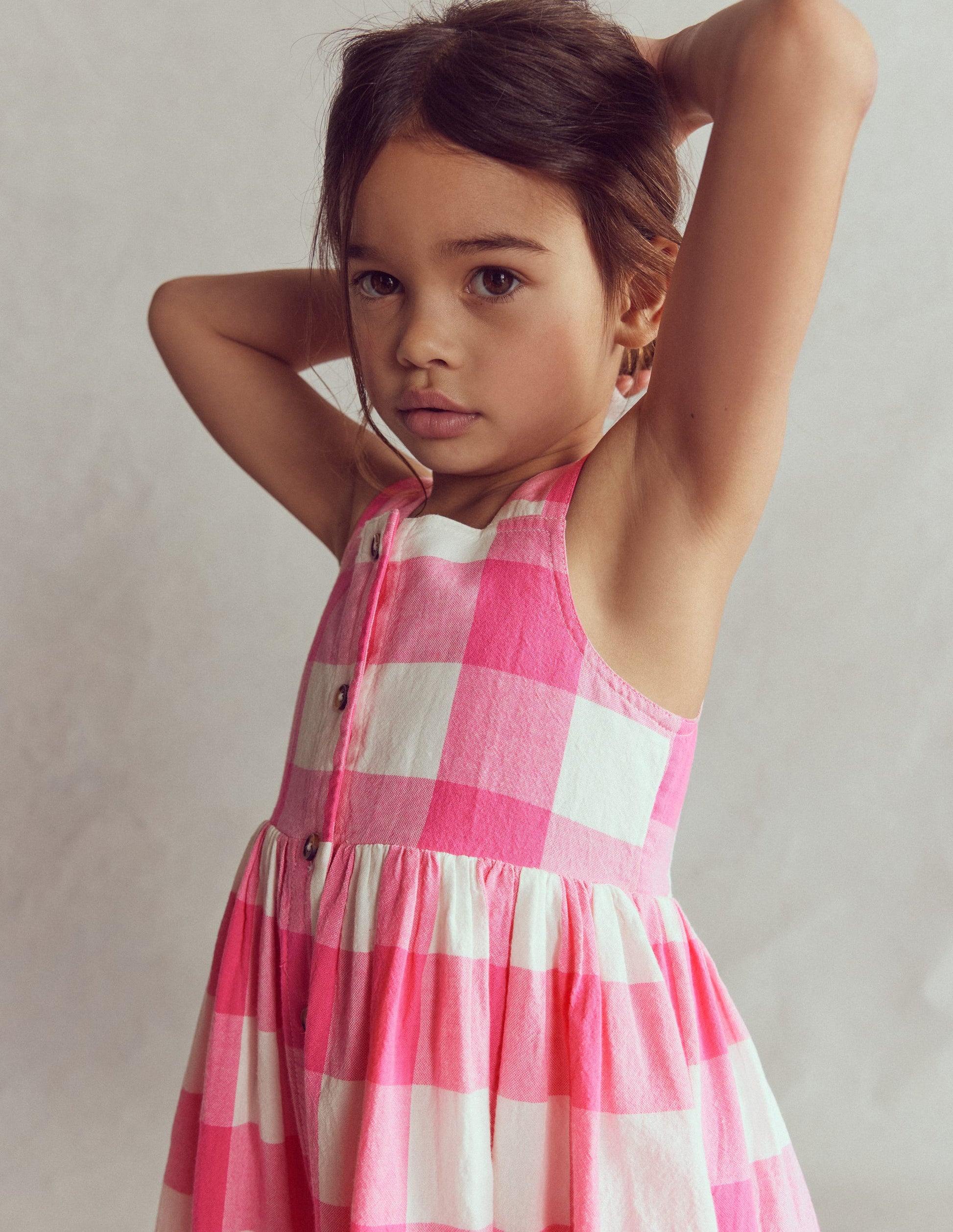 Remy Button Through Dress-Pink Punch Gingham-2