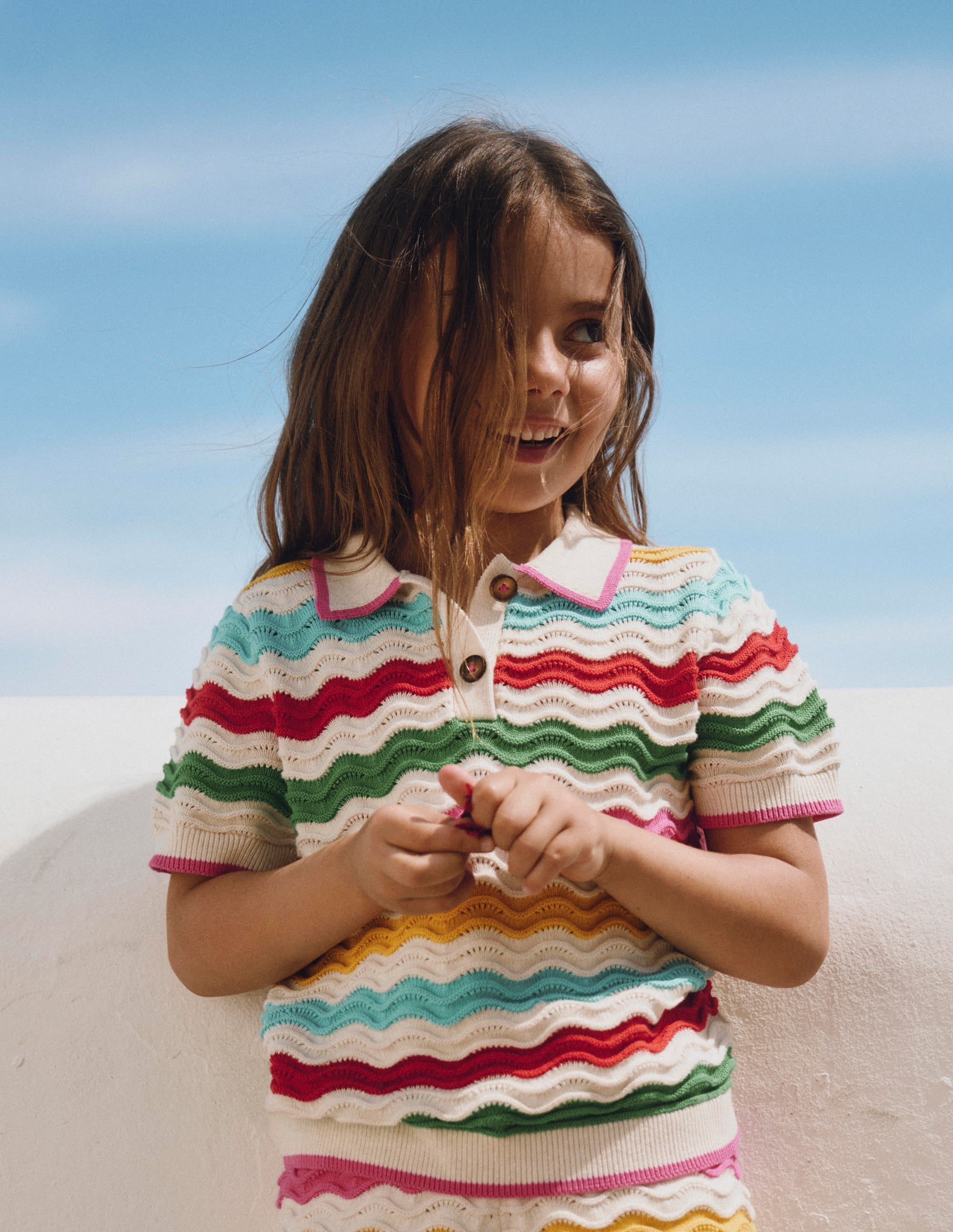 Pointelle Knitted Polo Top-Ecru Marl Multi Wave | Boden USA
