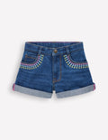 Denim Shorts-Mid Vintage Embroidered
