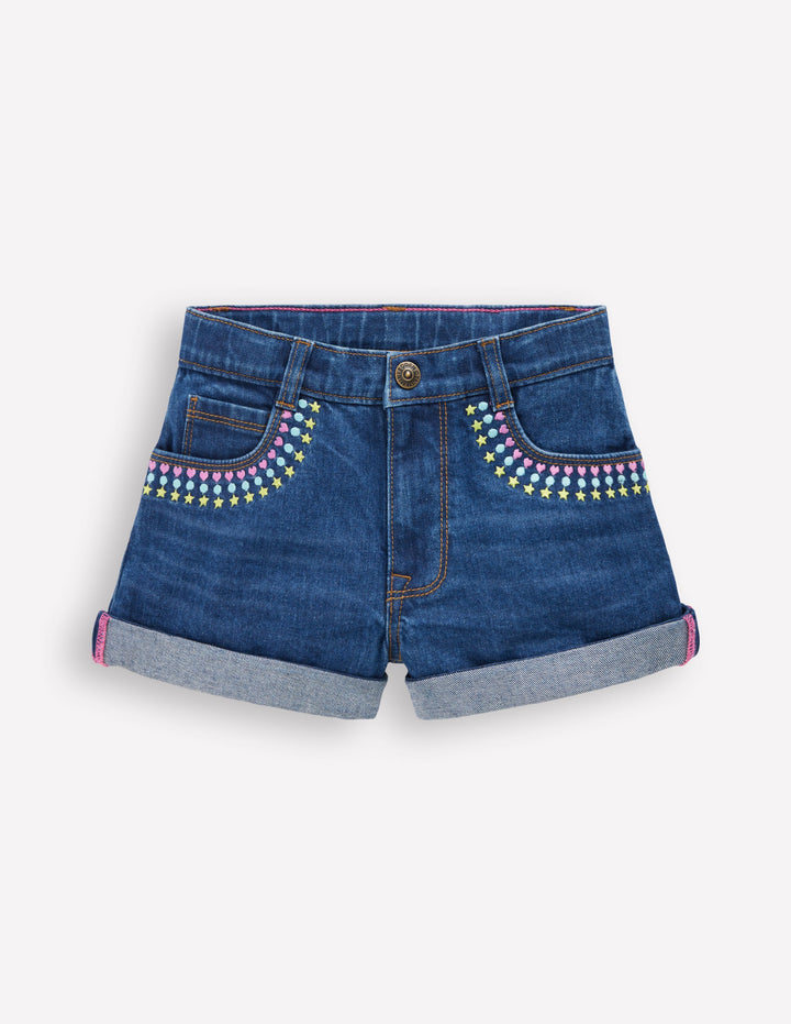 Denim Shorts-Mid Vintage Embroidered
