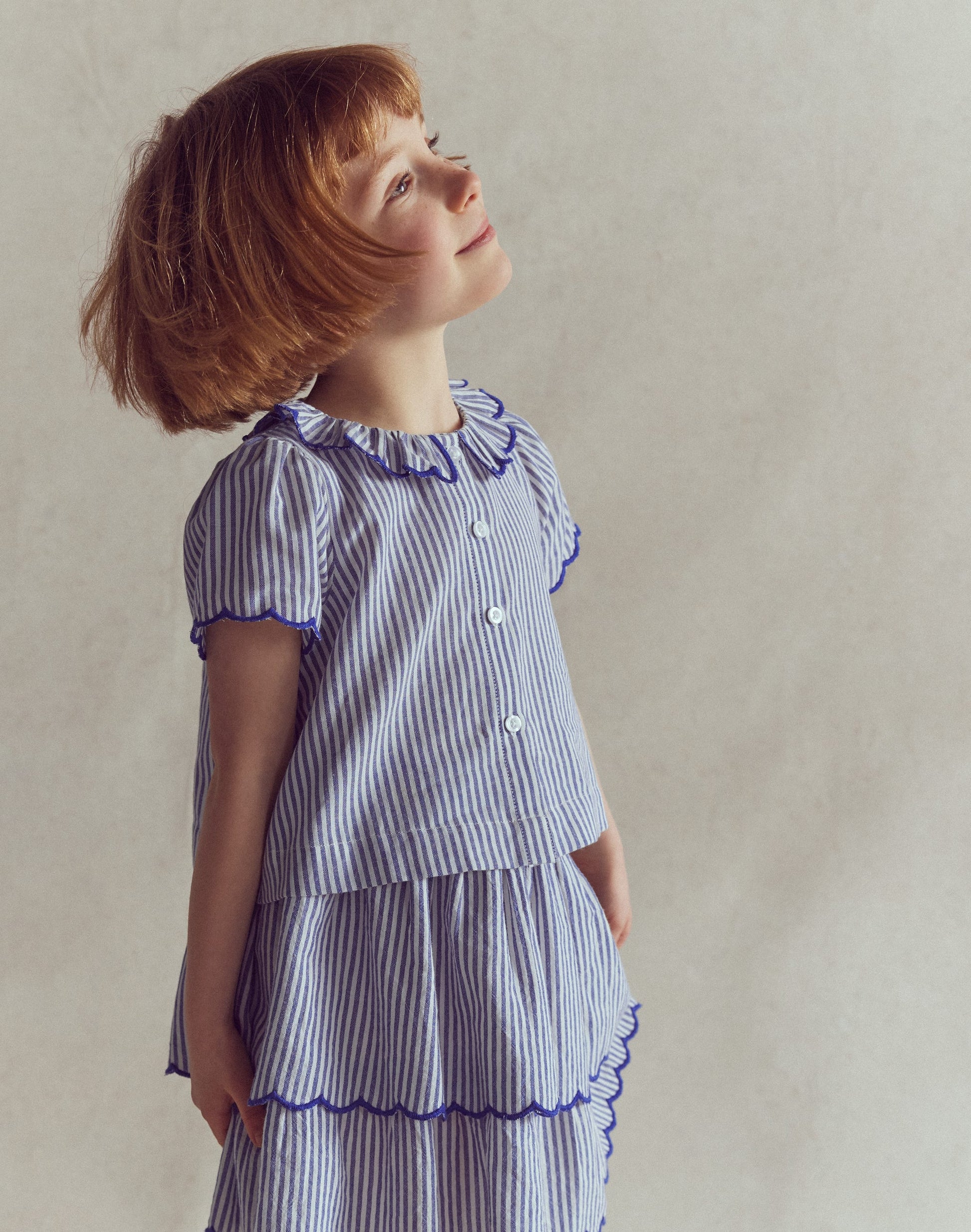 Button-through Blouse-Blue/Ivory Stripe-1