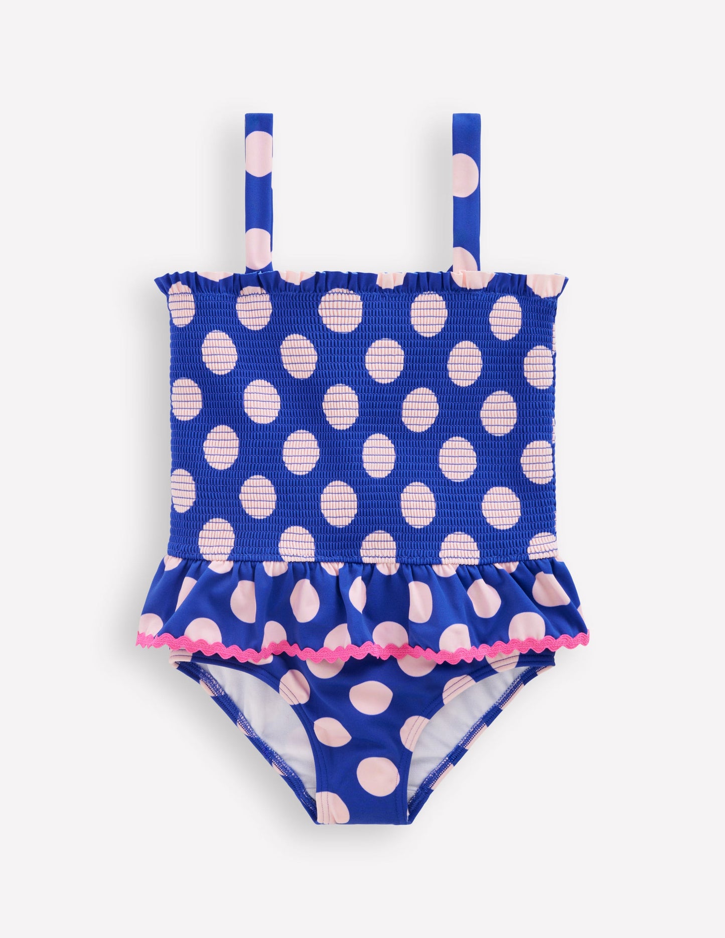 Peplum Smocked Swimsuit-Bright Blue Polka Dot
