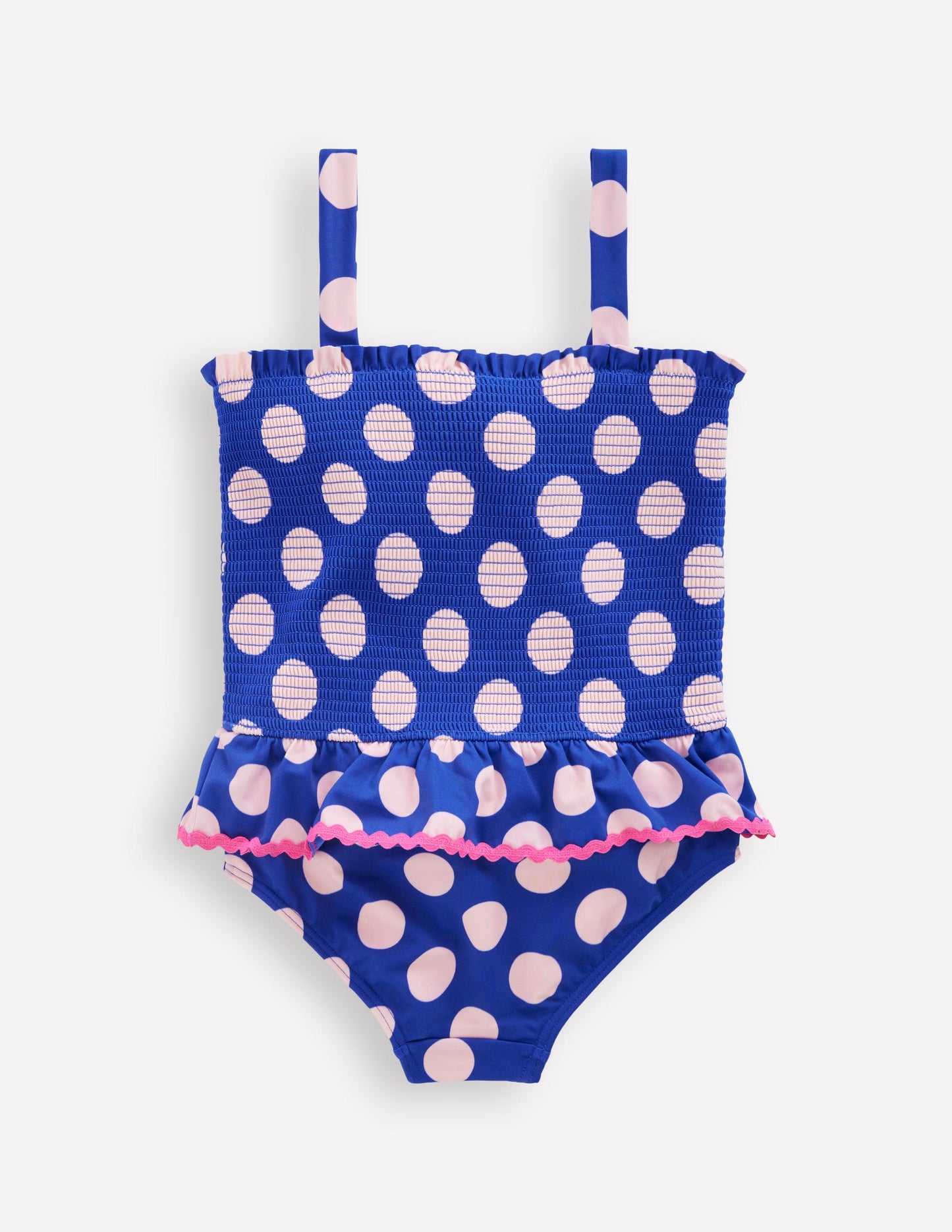 Peplum Smocked Swimsuit-Bright Blue Polka Dot