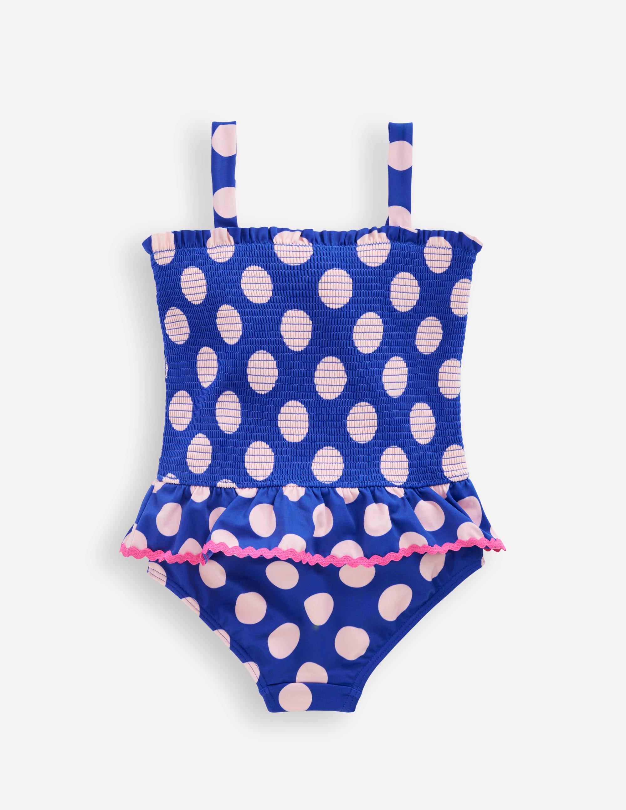 Peplum Smocked Swimsuit-Bright Blue Polka Dot - Image 2