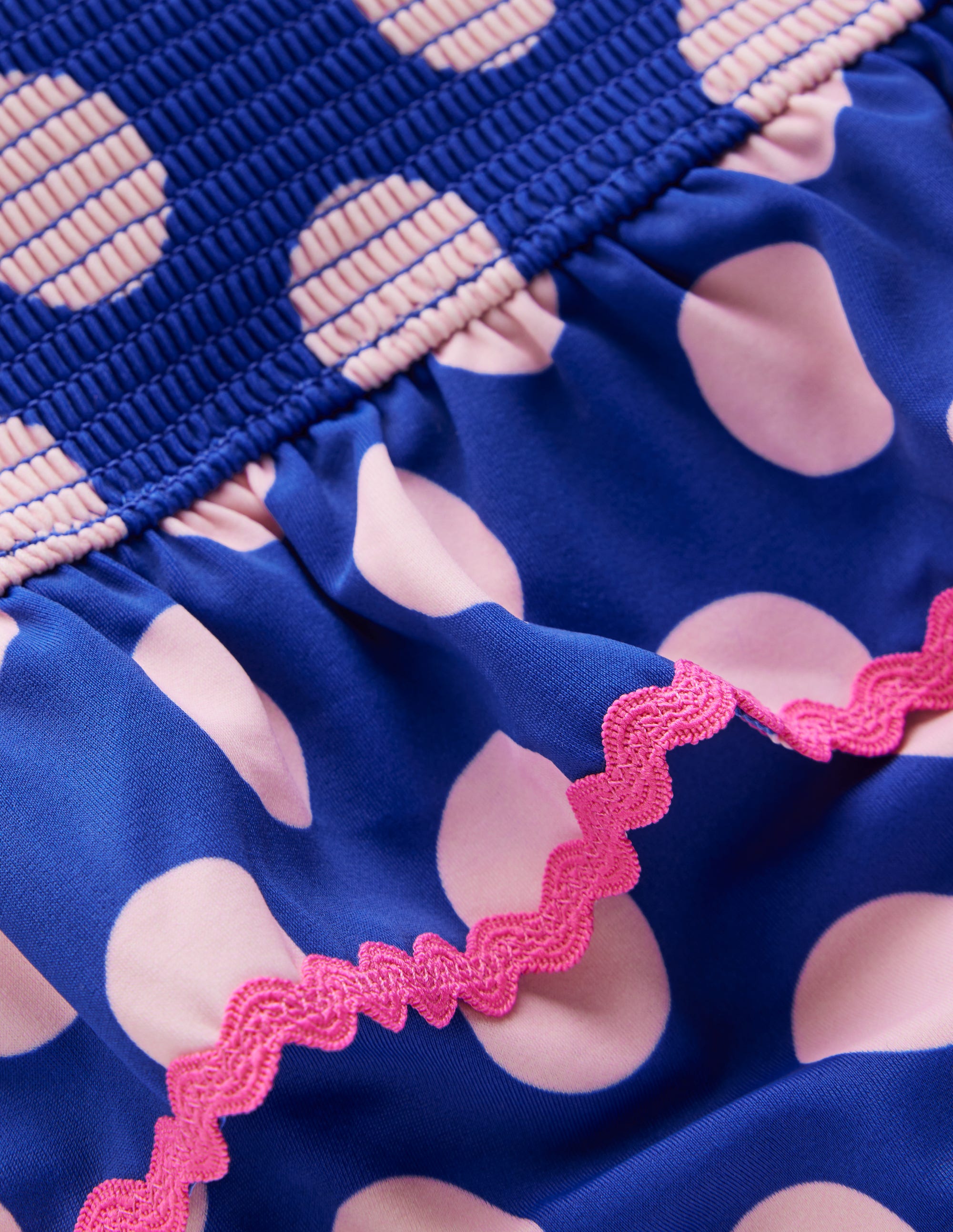 Peplum Smocked Swimsuit-Bright Blue Polka Dot | Boden USA