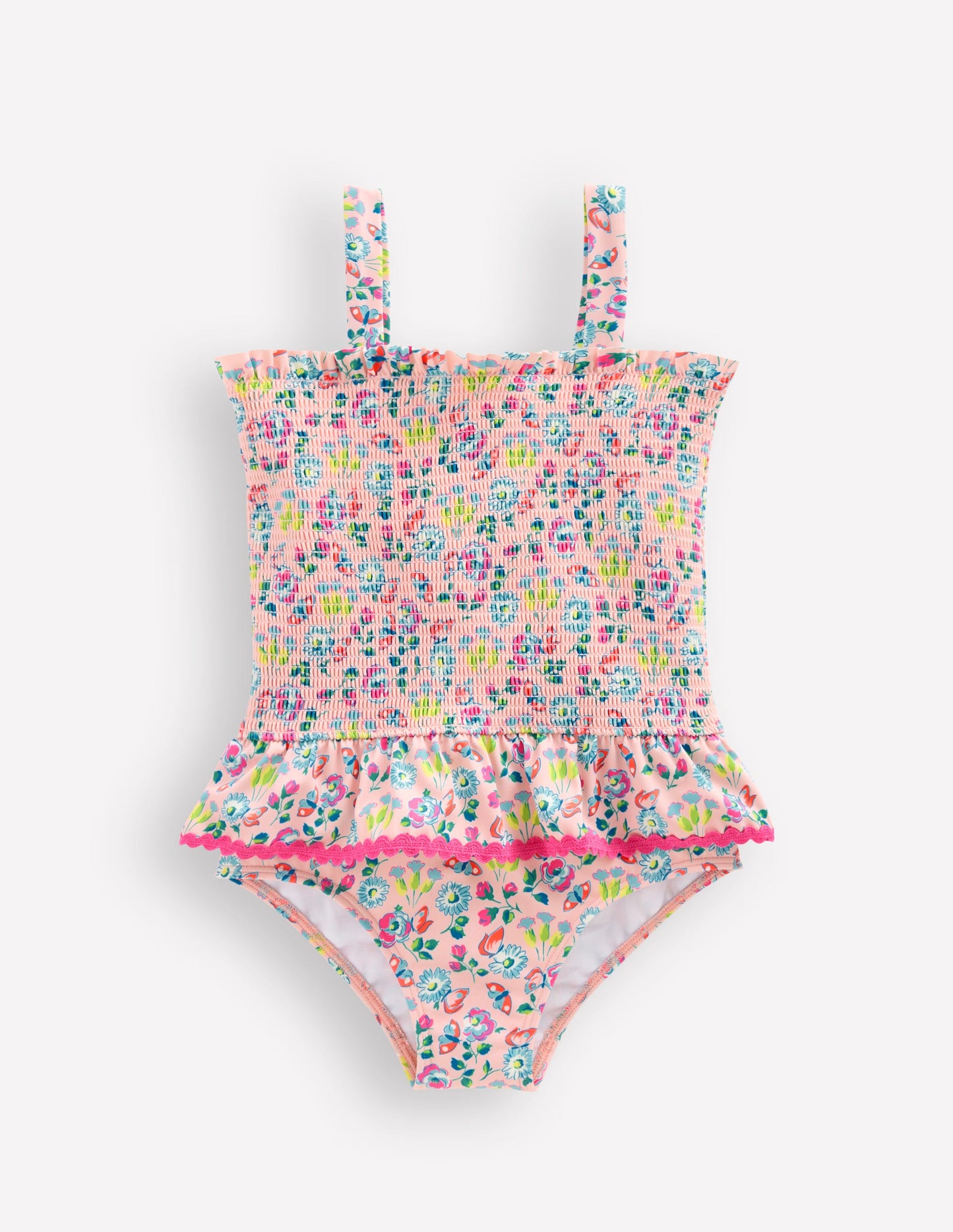 Peplum Smocked Swimsuit-Chalk Pink Butterfly Floral