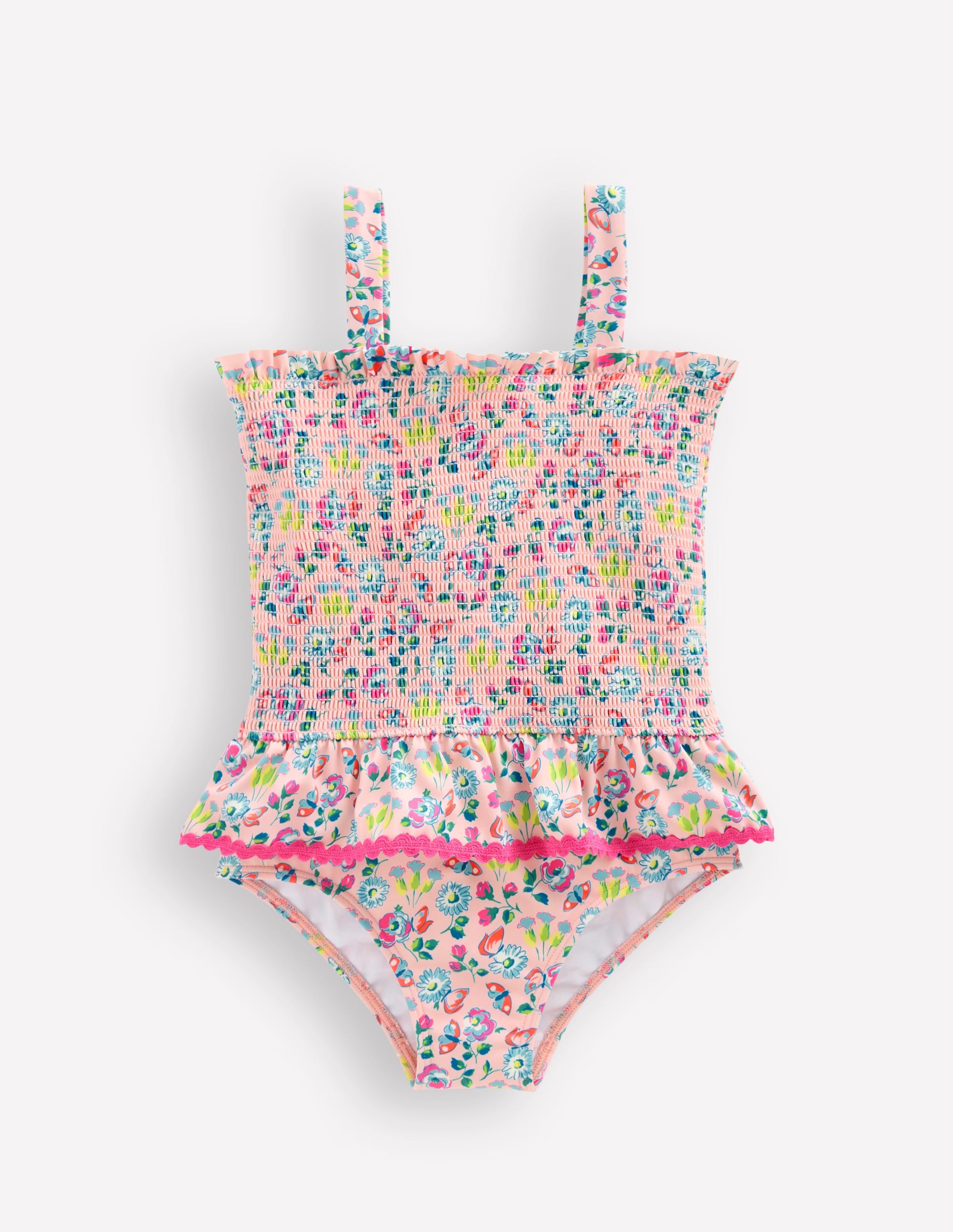 Peplum Smocked Swimsuit-Chalk Pink Butterfly Floral - Image 1