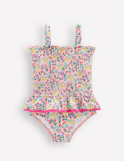 Peplum Smocked Swimsuit-Chalk Pink Butterfly Floral-1