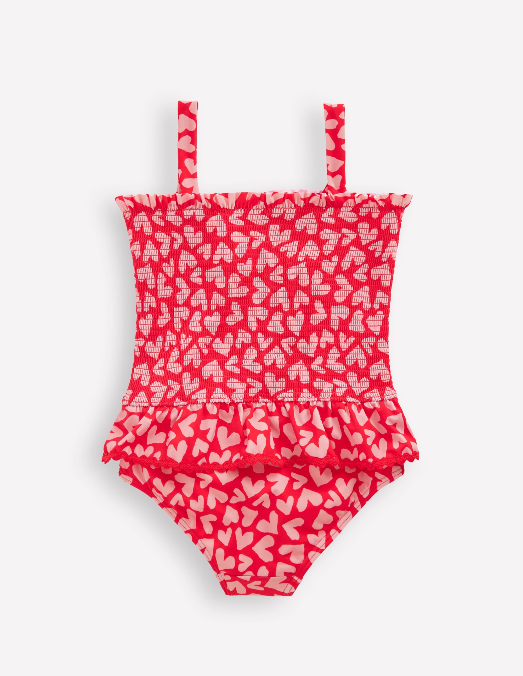 Peplum Smocked Swimsuit-Rockabilly Red Collage Hearts - Image 2