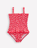 Peplum Smocked Swimsuit-Rockabilly Red Collage Hearts