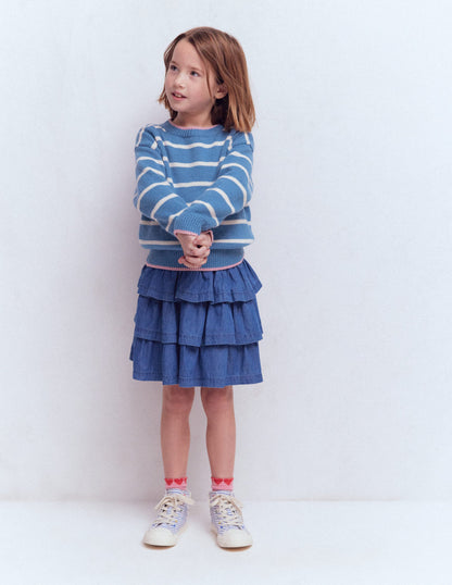 Drop Shoulder Sweater-Silve Lake Blue/Ecru Marl-1