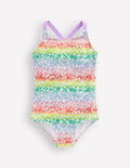 Cross-Back Printed Swimsuit-Rainbow Ombre Flowerbed