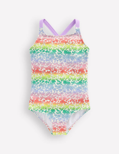Cross-back Printed Swimsuit-Rainbow Ombre Flowerbed-1