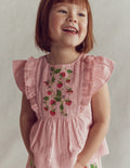 Embroidered Frilly Woven Top-Lotus Strawberries