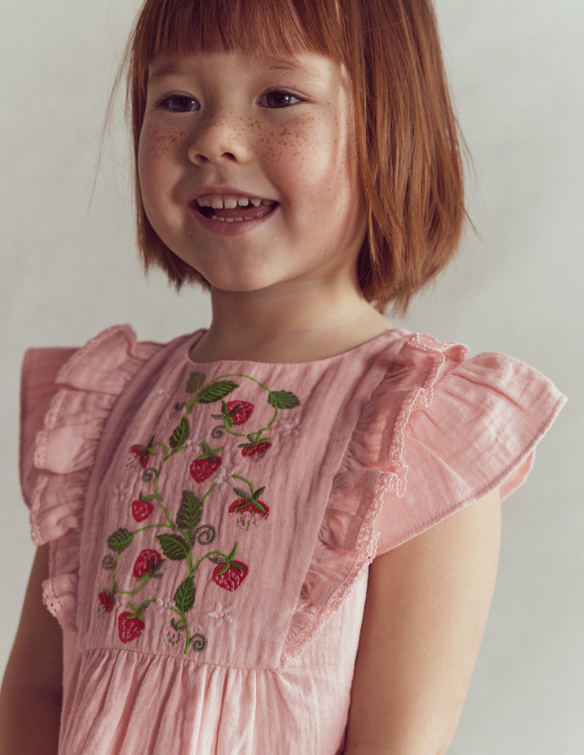 Embroidered Frilly Woven Top-Lotus Strawberries - Image 2