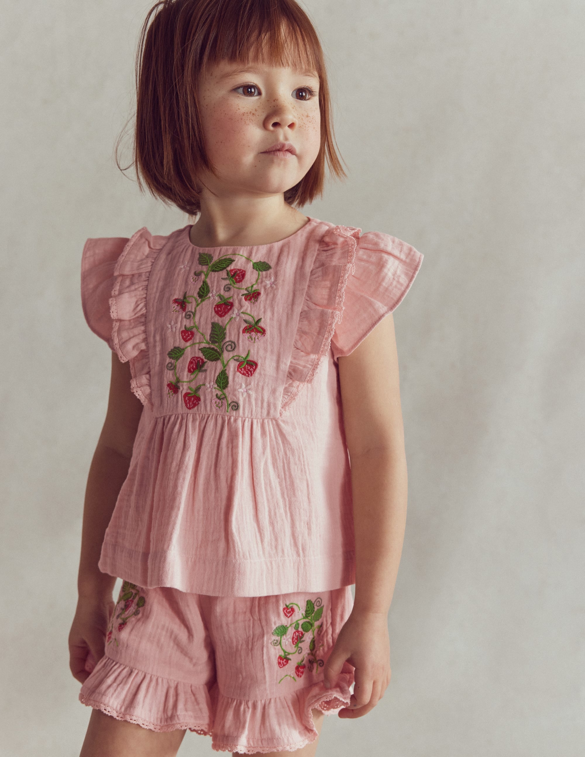 Embroidered Frilly Woven Top-Lotus Strawberries - Image 3