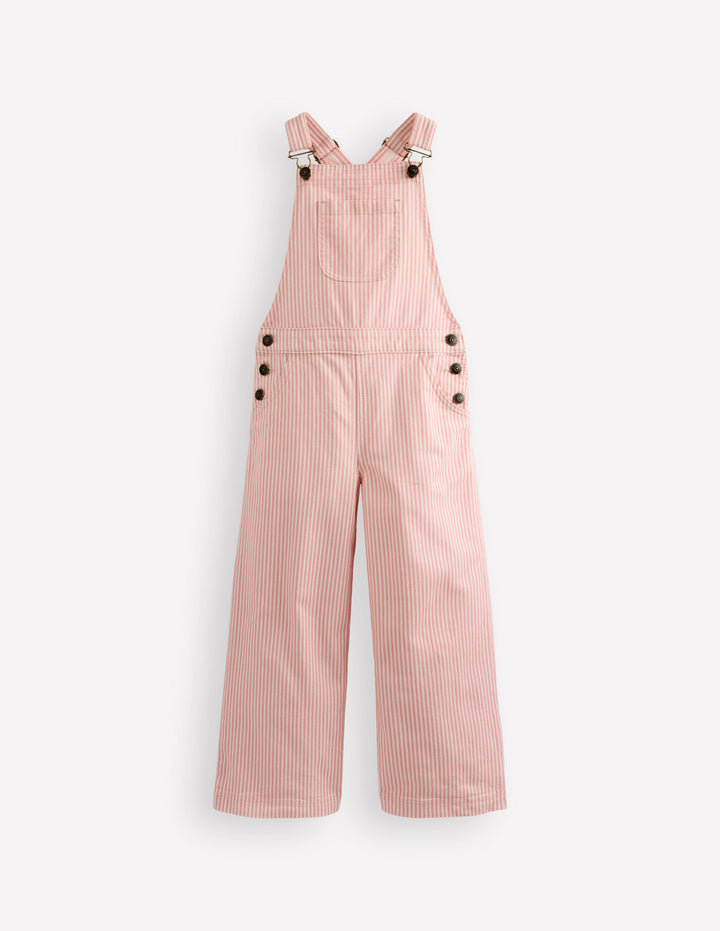 Wide Leg Overalls-Pink Ticking Stripe