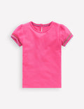 Puff Sleeve T-shirt-Flamingo Pink