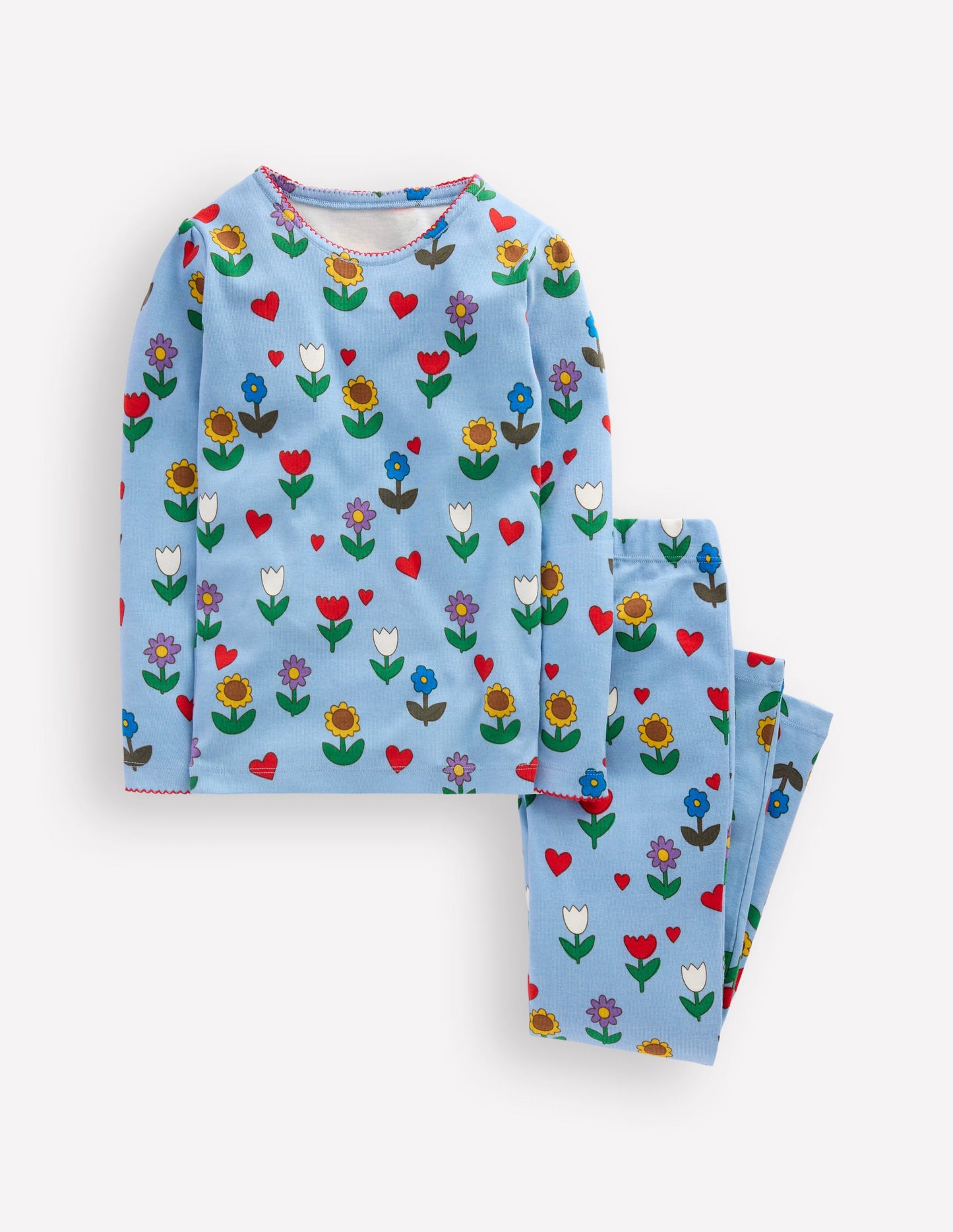 Snug Long John Pajamas-Glacier Blue Sunflower Garden