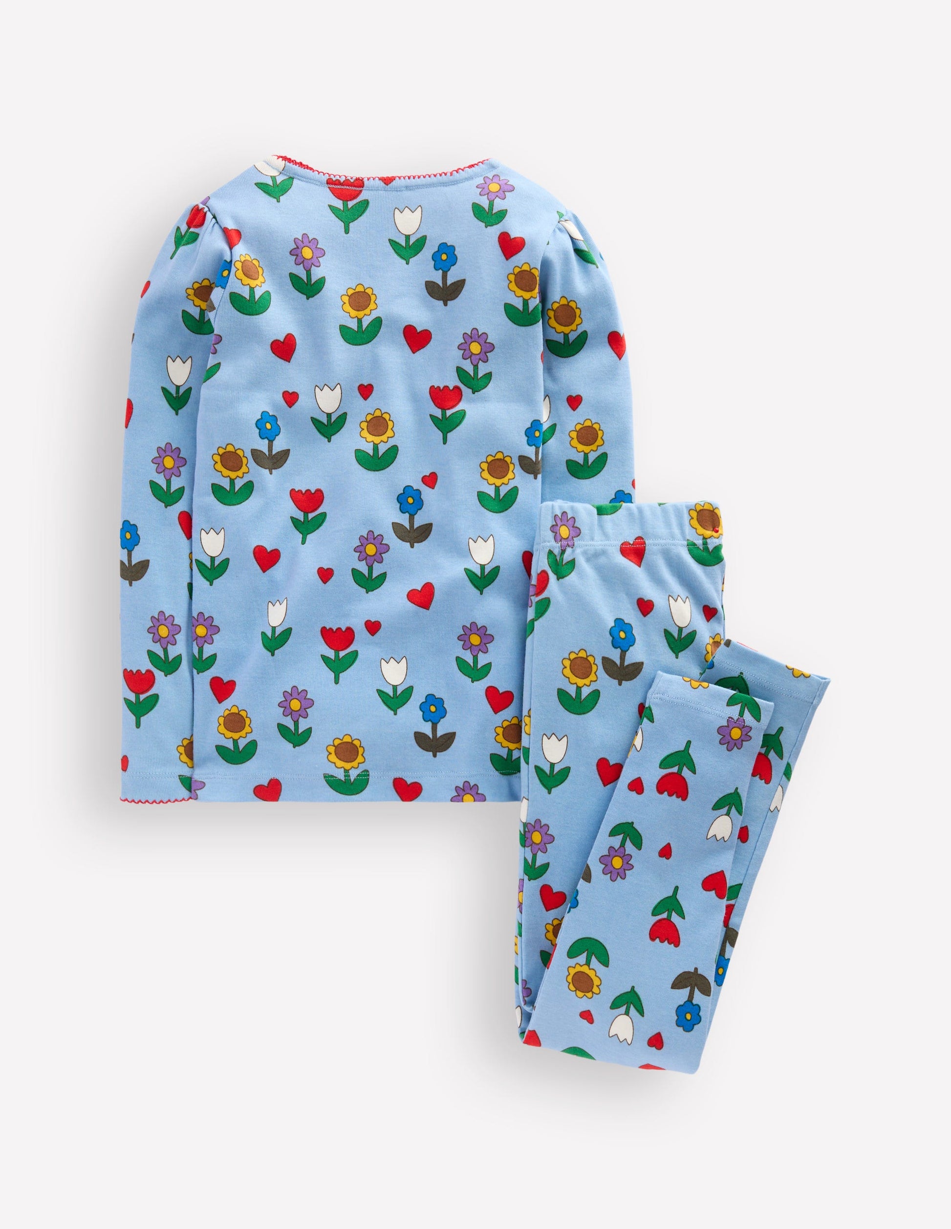Snug Long John Pajamas-Glacier Blue Sunflower Garden-2