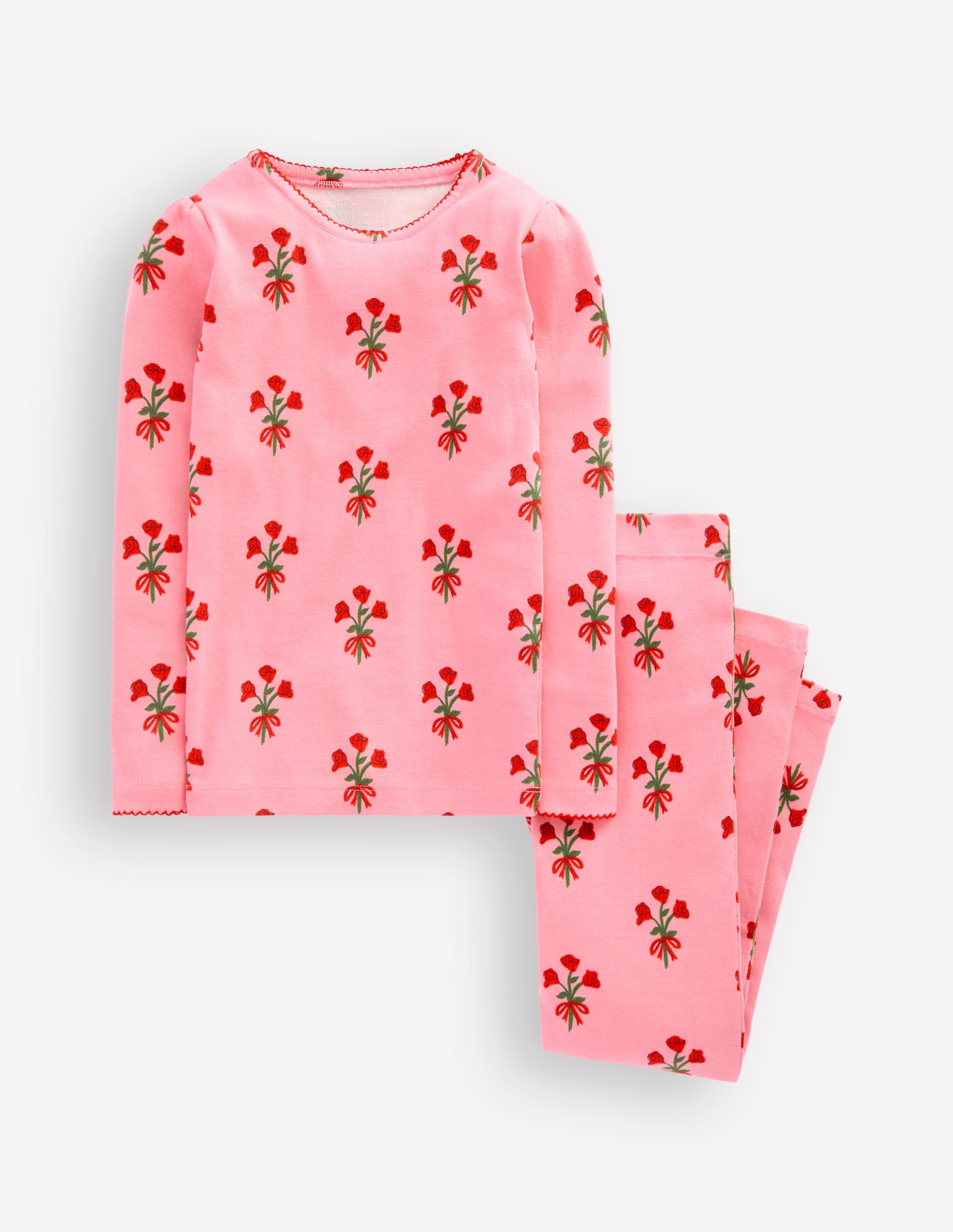 Snug Long John Pajamas-Bubblegum Pink Posy-1