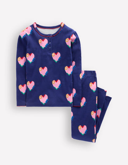 Snug Henley Pajamas-Starboard Blue Love Hearts-1