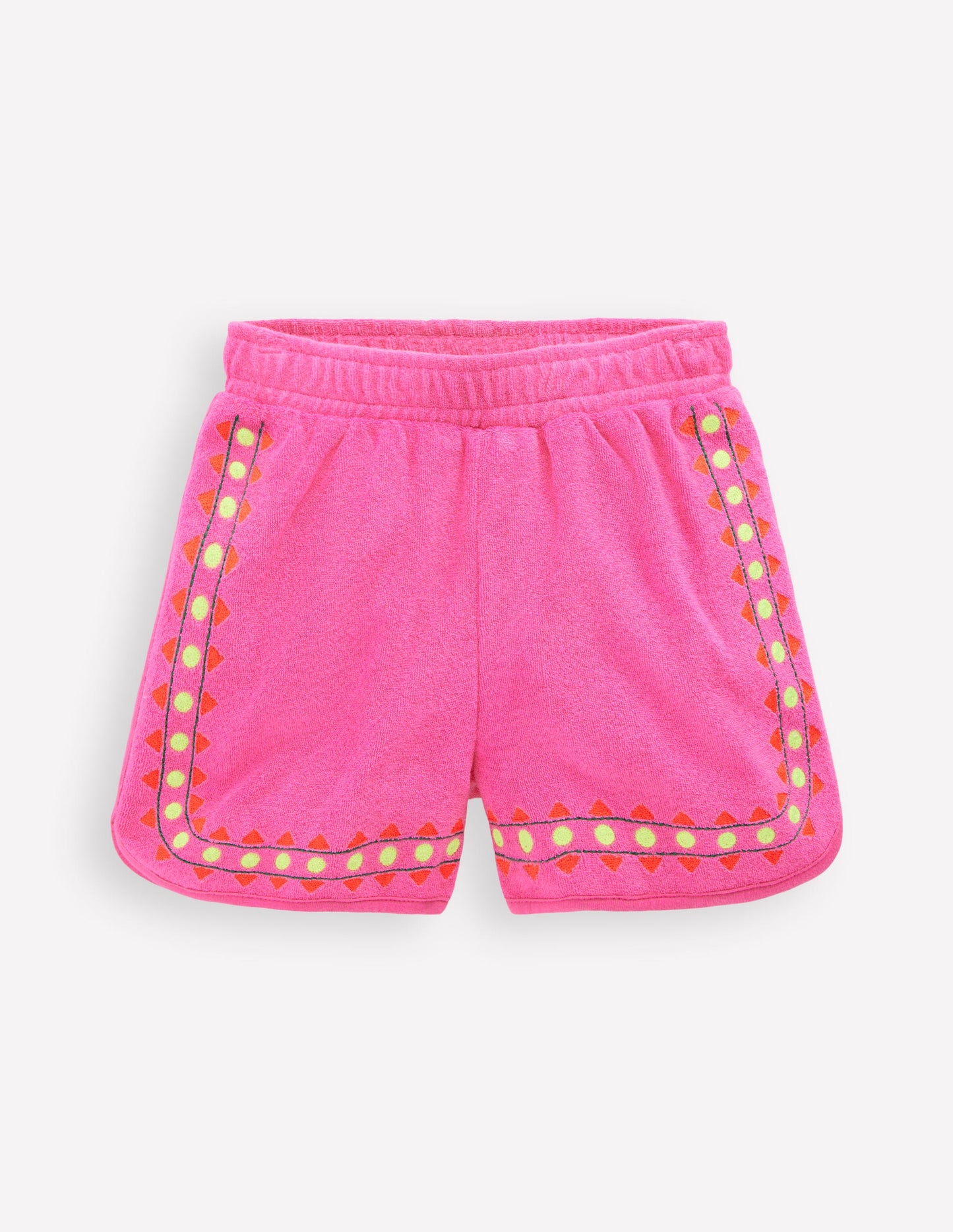 Towelling Embroidered Shorts-Sorbet Pink Embroidery