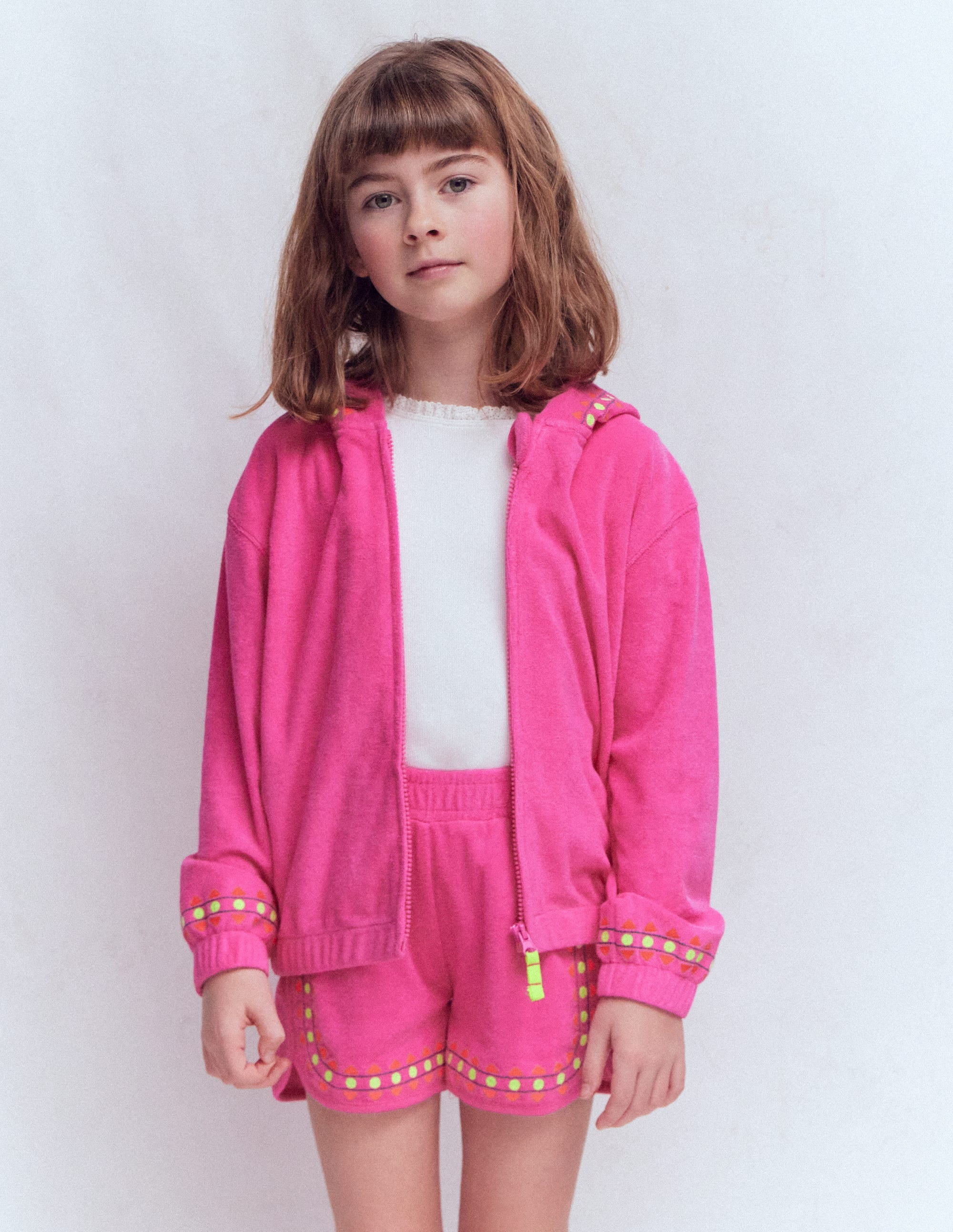Towelling Embroidered Shorts-Sorbet Pink Embroidery - Image 1
