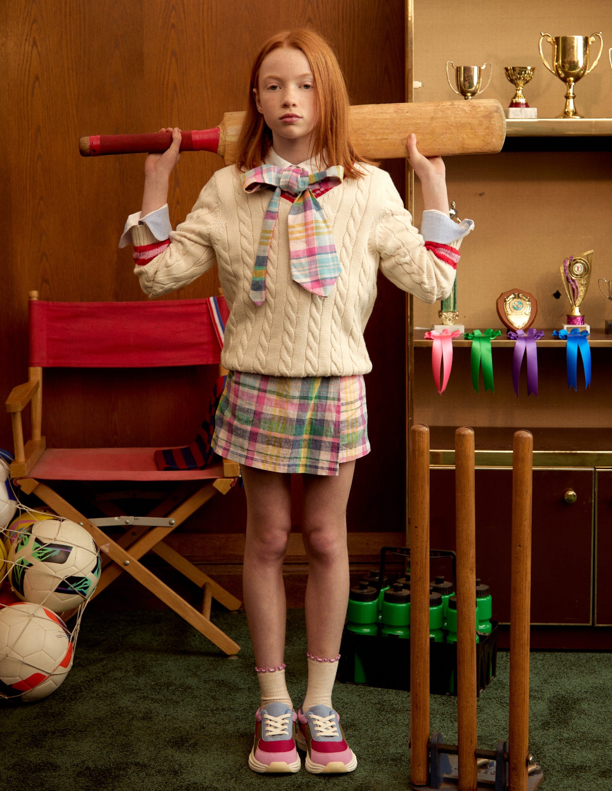 V-neck Cable Sweater-Ecru Marl-1