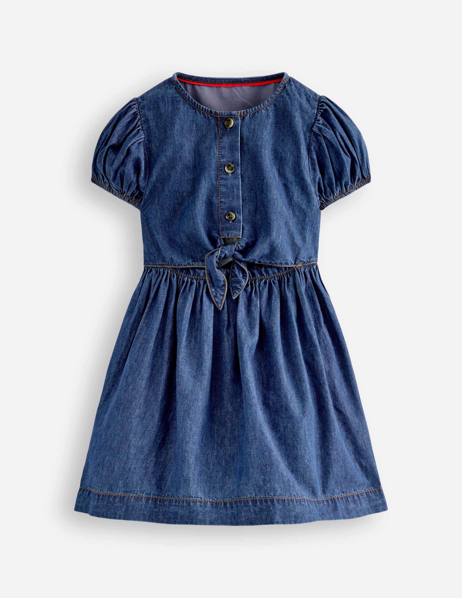 Boden Girls Tie Front Woven Dress in Blue