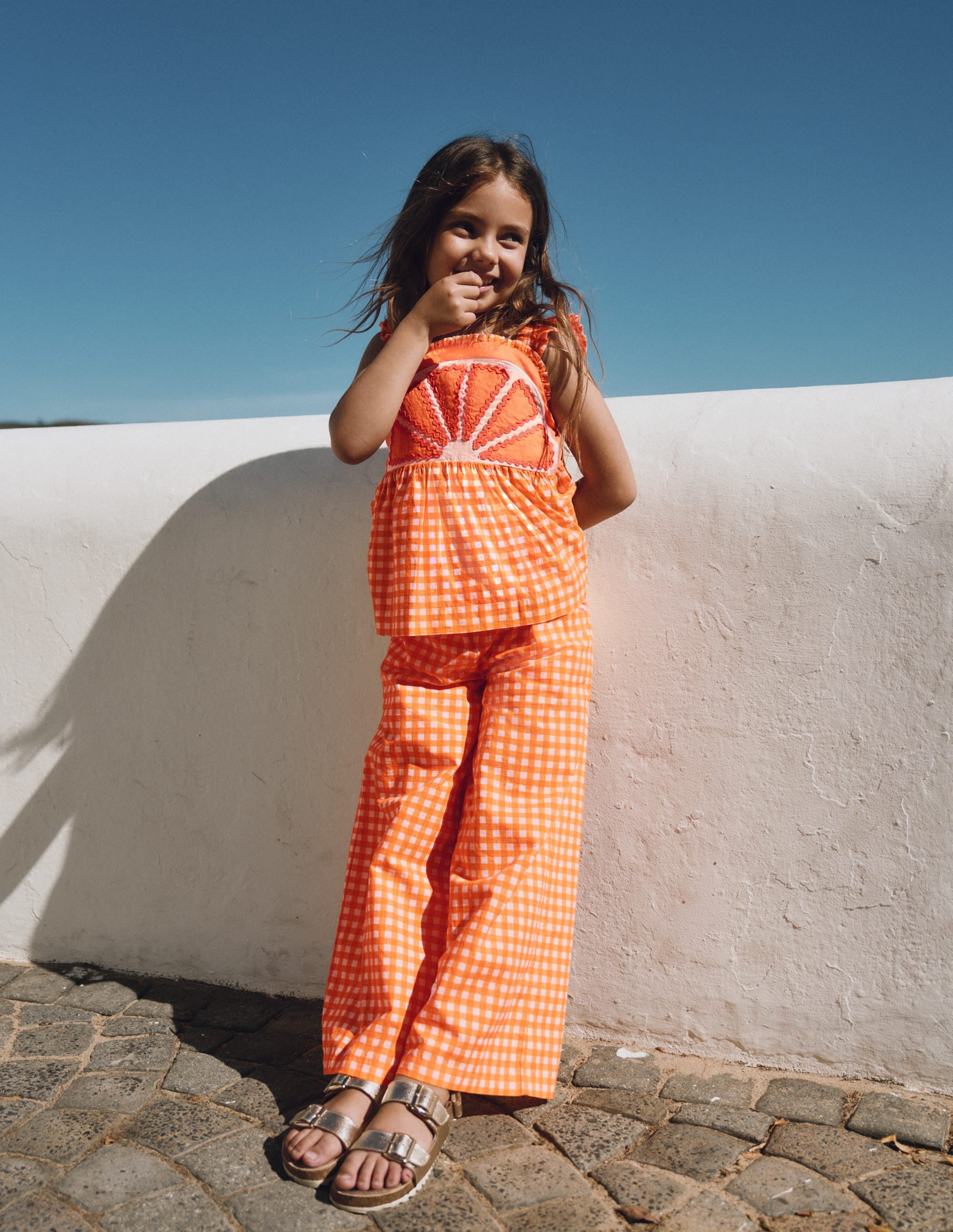 Wide Leg Pants-Orange/Ivory Gingham | Boden USA