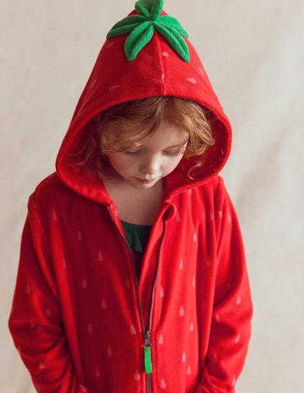 Fun Romie Towelling Zip-up-Strawberry Tart Red