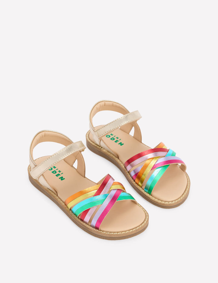 Crossed Leather Sandals-Rainbow metallic