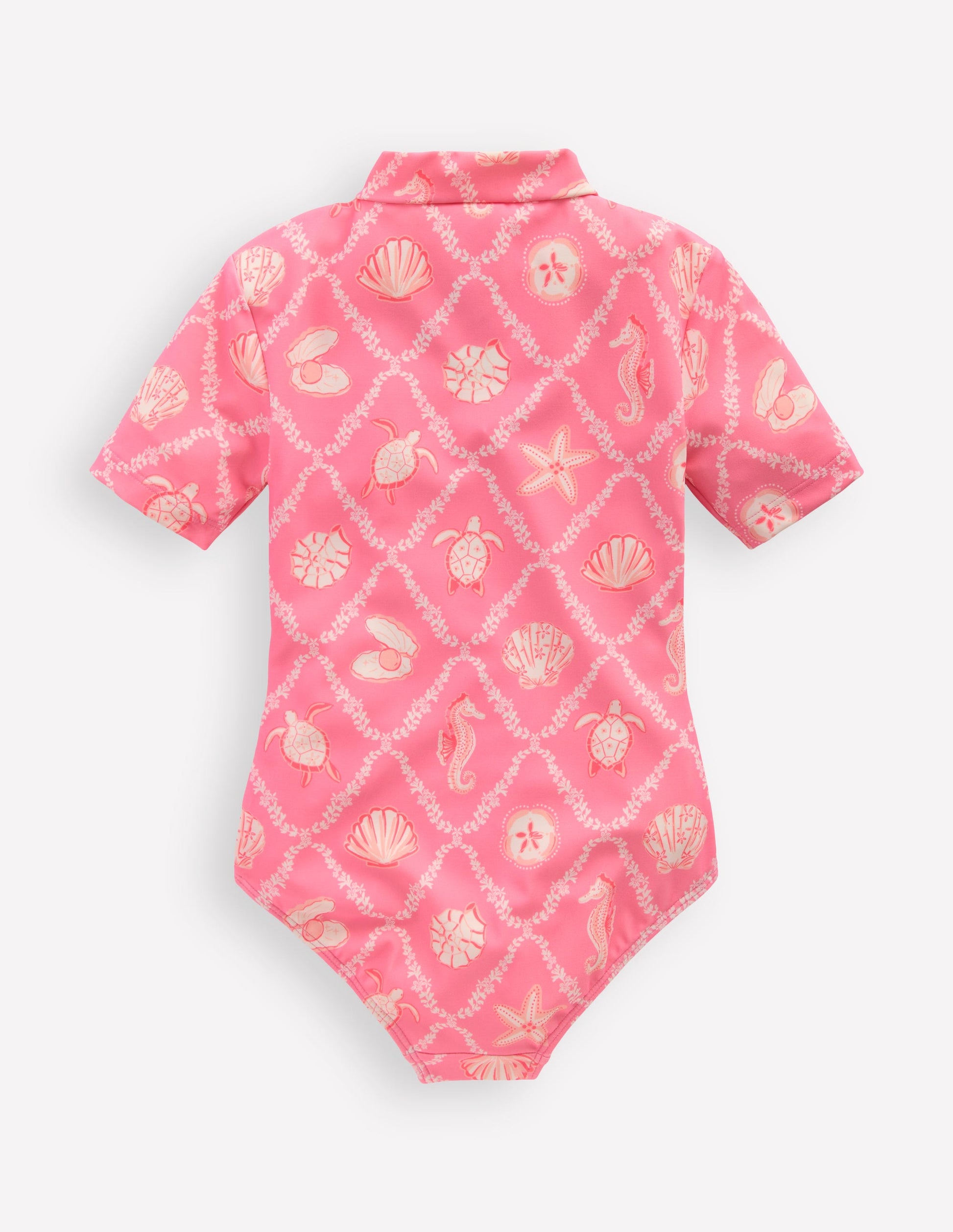 Short-sleeved Swimsuit-Salmon Pink Shell Tile-2