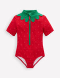 Short-sleeved Swimsuit-Poppy Red Strawberry