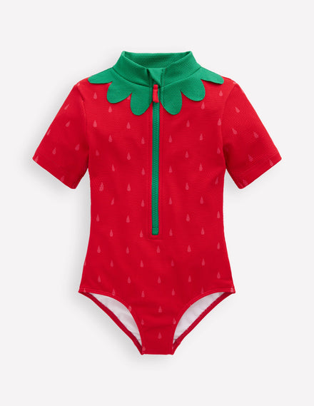 Short-sleeved Swimsuit-Poppy Red Strawberry