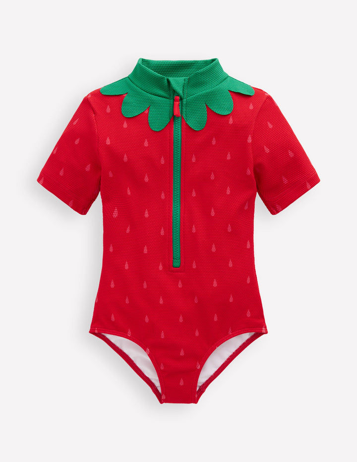 Short-sleeved Swimsuit-Poppy Red Strawberry